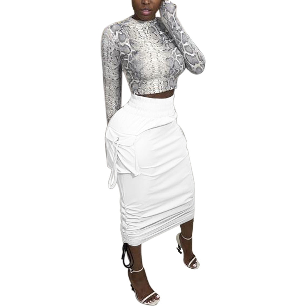 Women Fashion Solid Color Drawstring Skirt