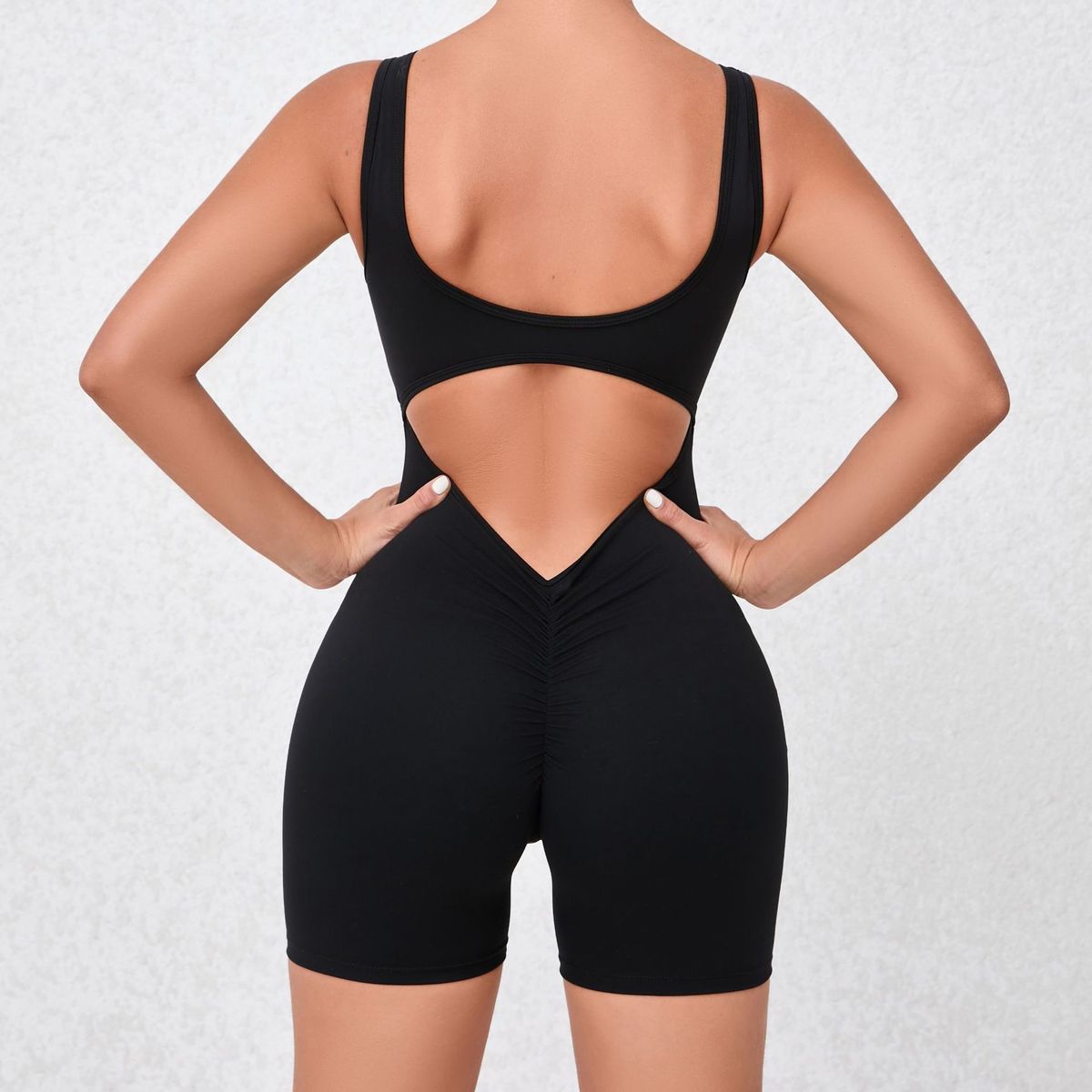 Women Fashion Solid Color Backless Sports Rompers
