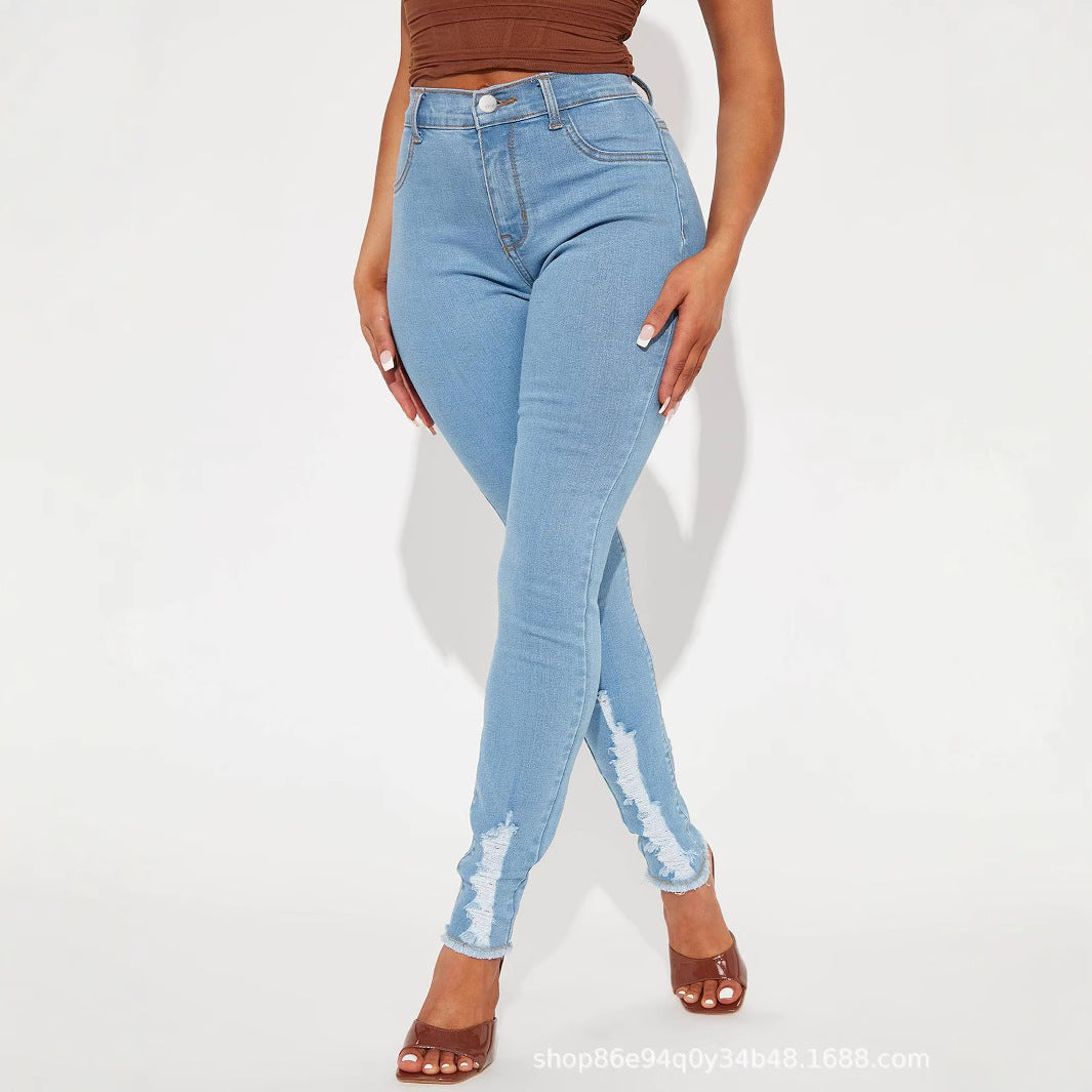 Jean taille haute extensible décontracté pour femme