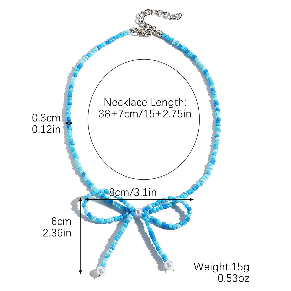 Collar bohemio con cuentas de arroz y lazo para mujer
