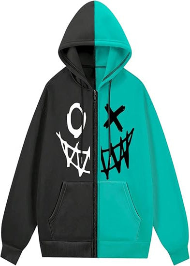 Men Fashion Casual Demon 3D Printed Long-Sleeve Zipper Hoodies