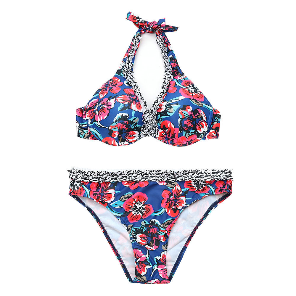 Bikini sexy con cuello halter y estampado floral a la moda para mujer