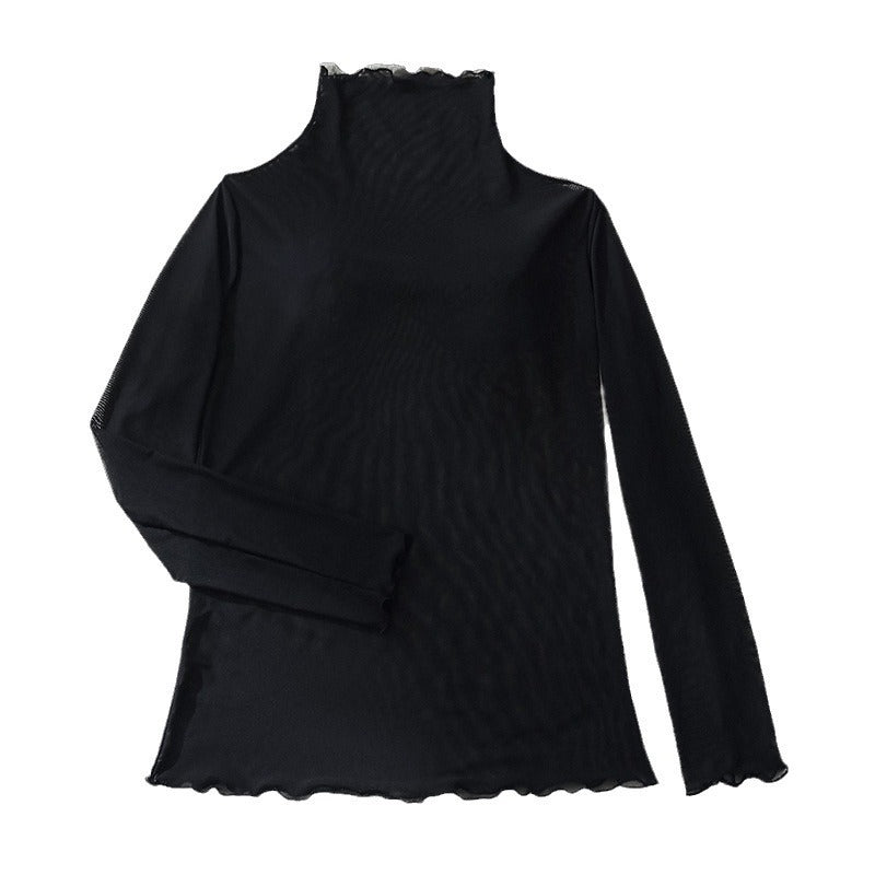 T-shirt à manches longues en maille transparente pour femme, pull élégant