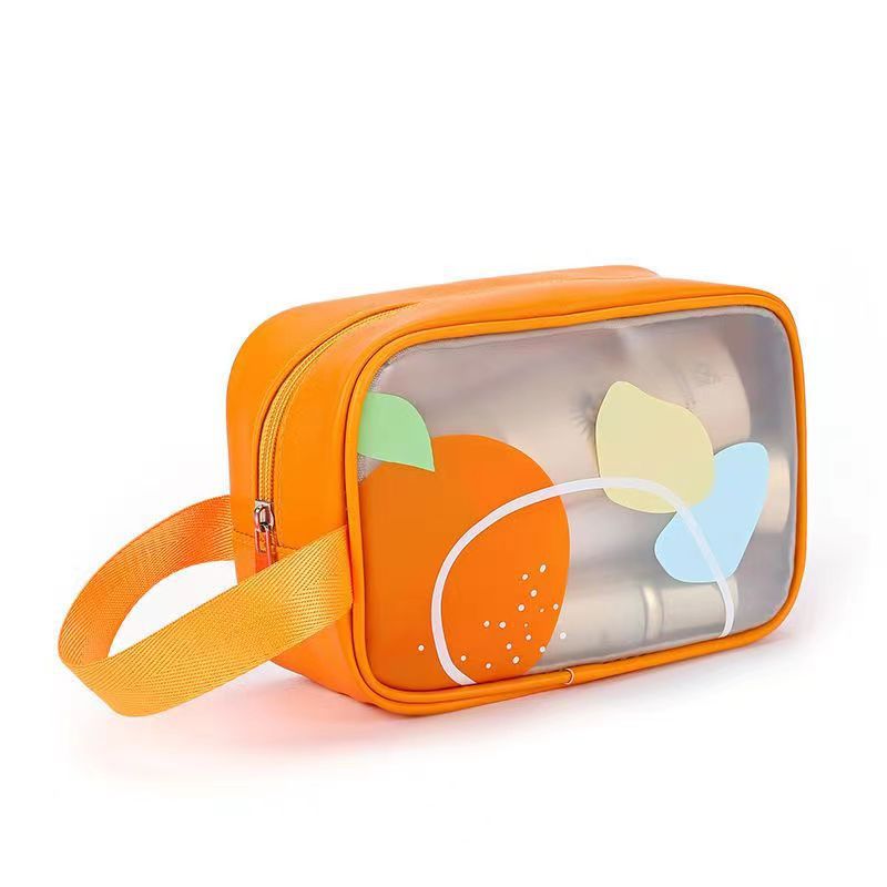 Women Simple Double Layer PU Travel Cosmetic Bag