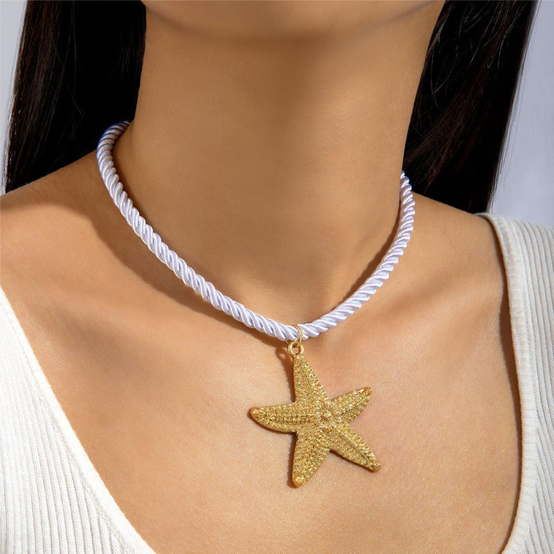Collar con colgante de estrella de mar de playa con personalidad exagerada