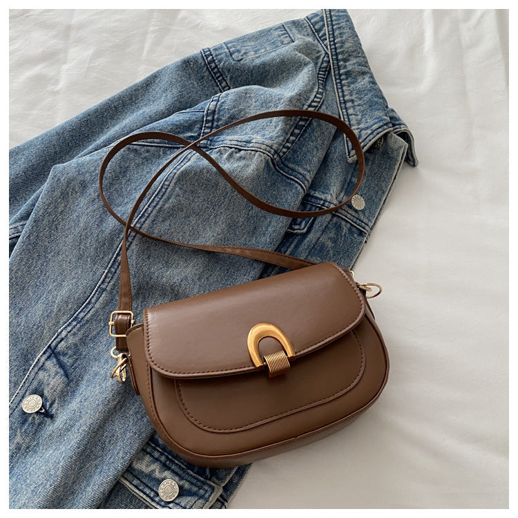 Bolso de hombro retro de color sólido para mujer