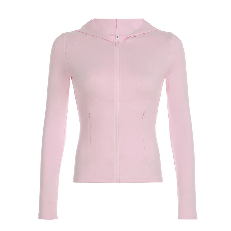 T-shirt à capuche de couleur unie pour le sport, le fitness, la course à pied, le yoga
