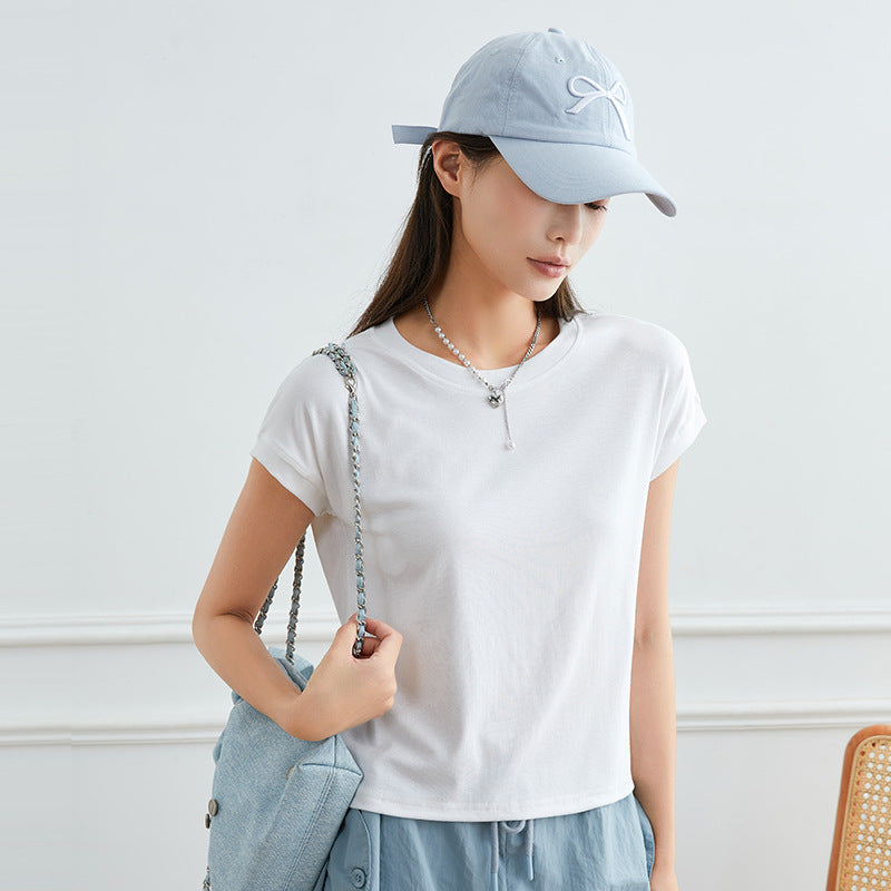 Camiseta informal de manga corta de color liso para mujer
