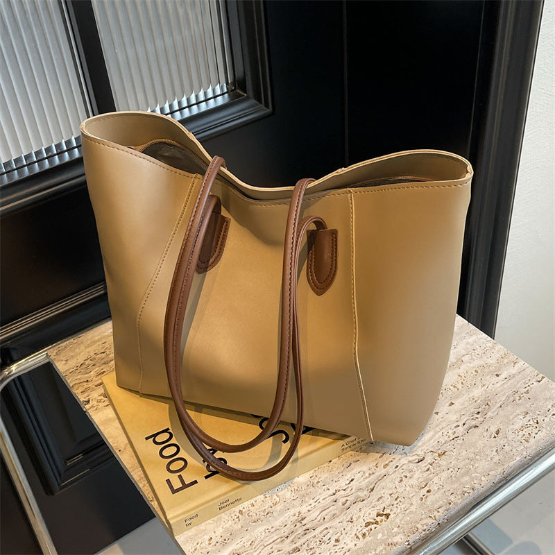Bolso de mano informal, sencillo, de color sólido y gran capacidad para mujer