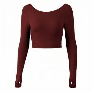 Women Fashion Casual Solid Color Long-Sleeve Yoga T-Shirt