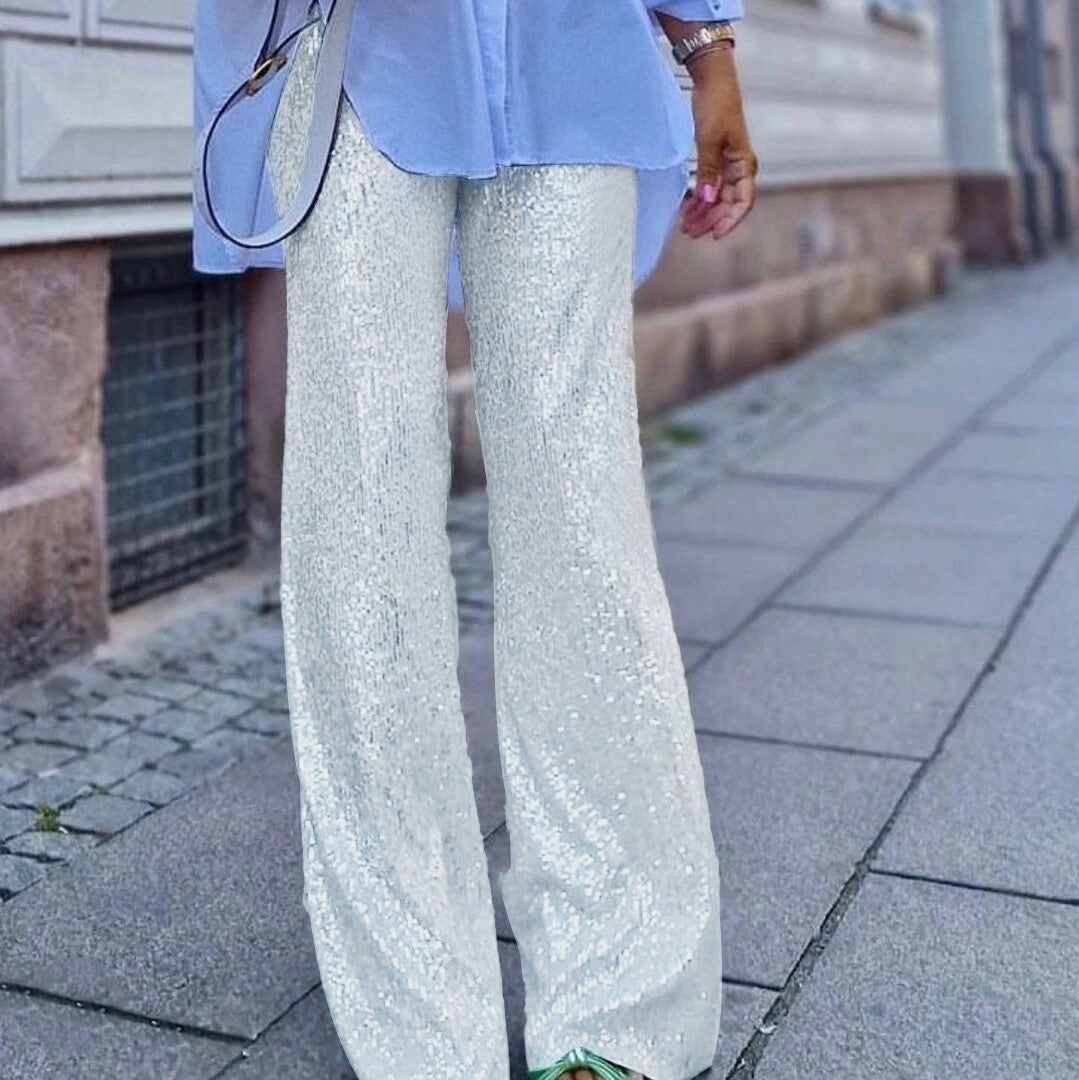 Pantalones casuales ajustados con lentejuelas a la moda para mujer
