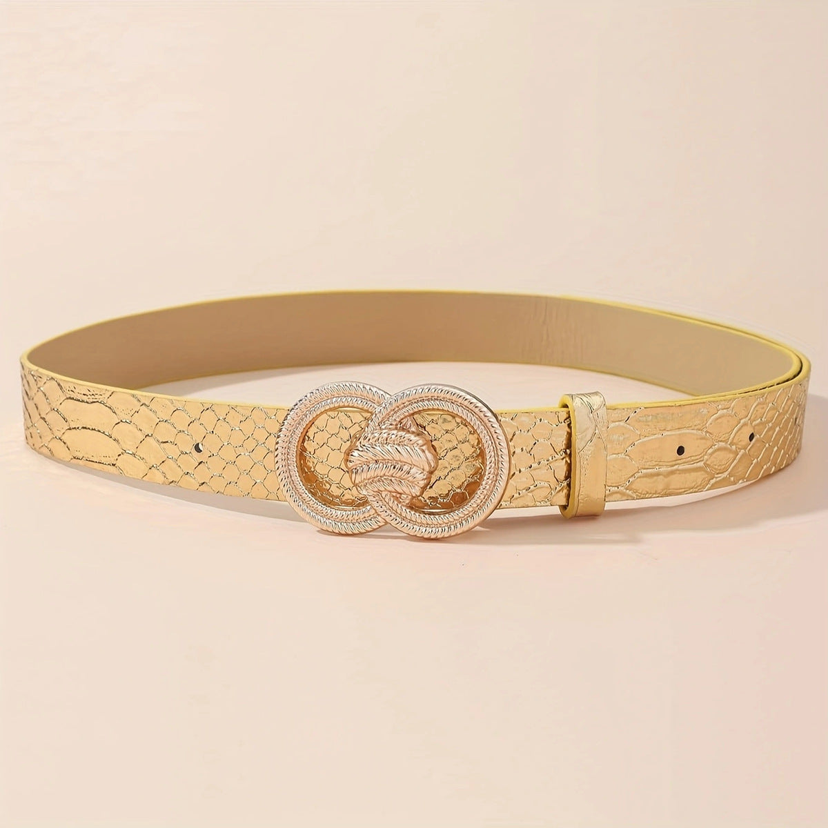 Women Fashion Sequins Double-Ring Metal Buckle PU Belt