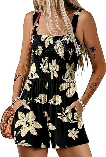 Women Casual Floral Printed Pleated Rompers