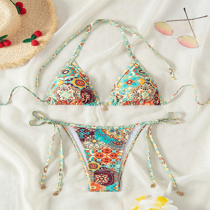 Bikini sexy con cuello halter y estampado a la moda para mujer
