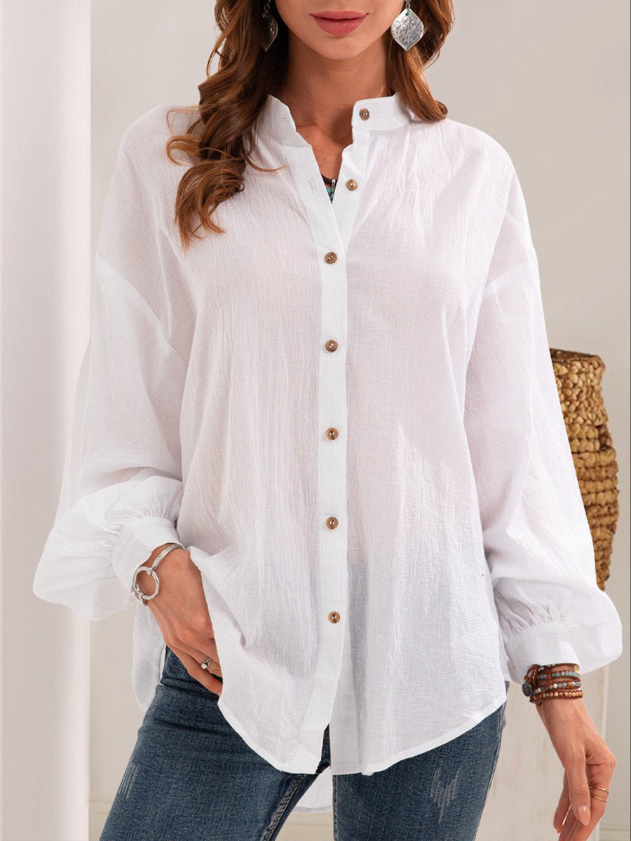 Camisa con botones de color liso de moda de verano para mujer