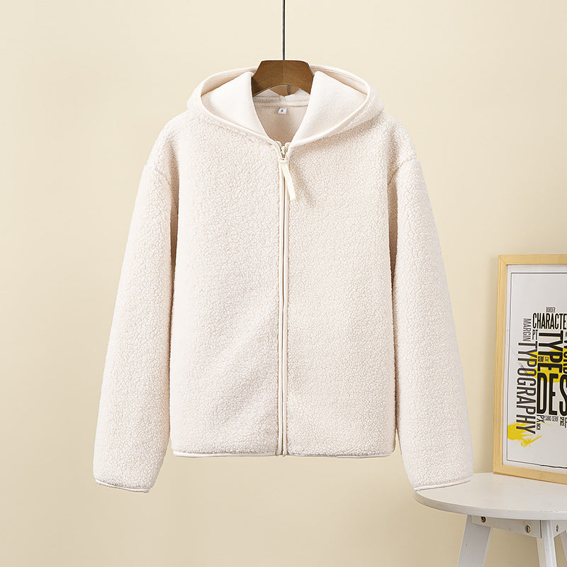Women Autumn And Winter Plush Hooded Coat
