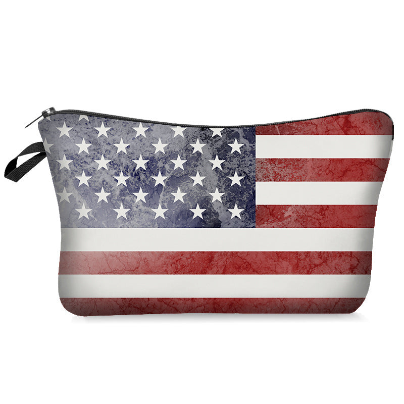 Trousse de maquillage zippée à motif drapeau vintage pour femme