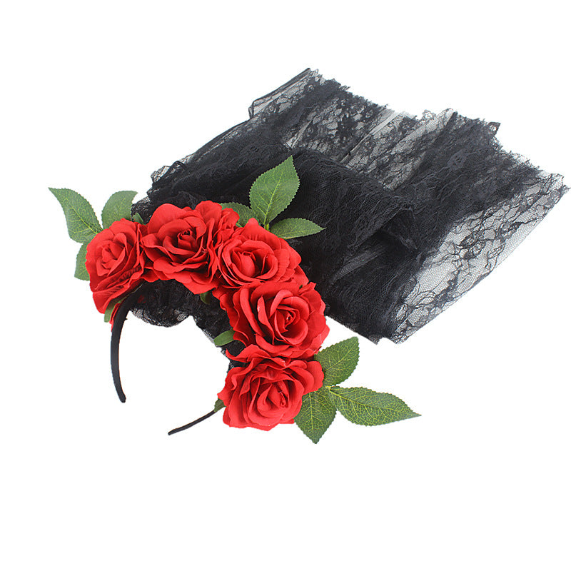 Bandeau de fête d'Halloween en dentelle florale rose, accessoire pour cheveux fantôme mort-vivant