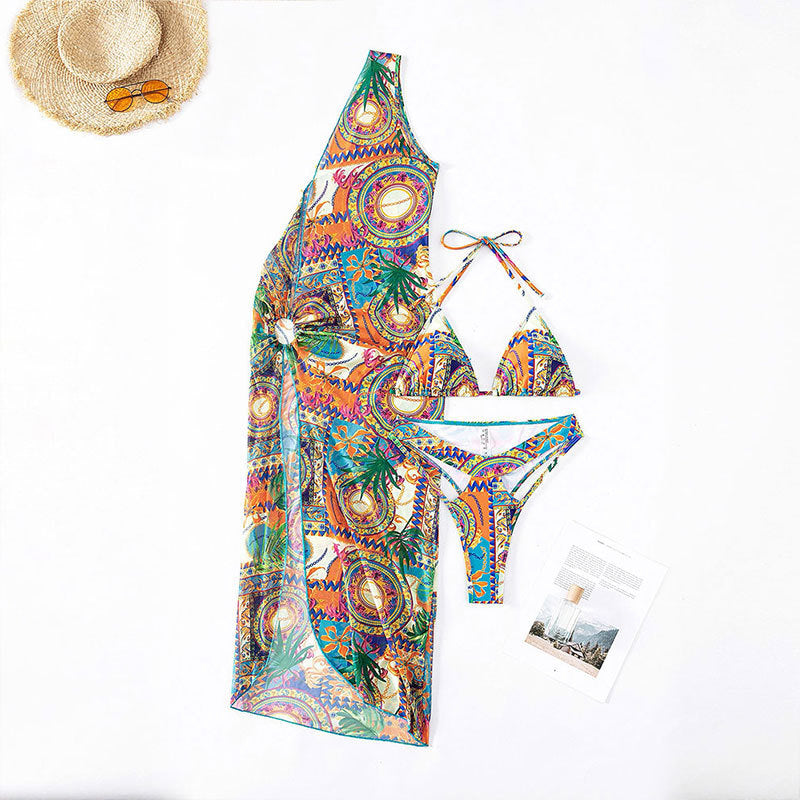 Conjunto de bikini bohemio de verano con estampado gráfico para mujer