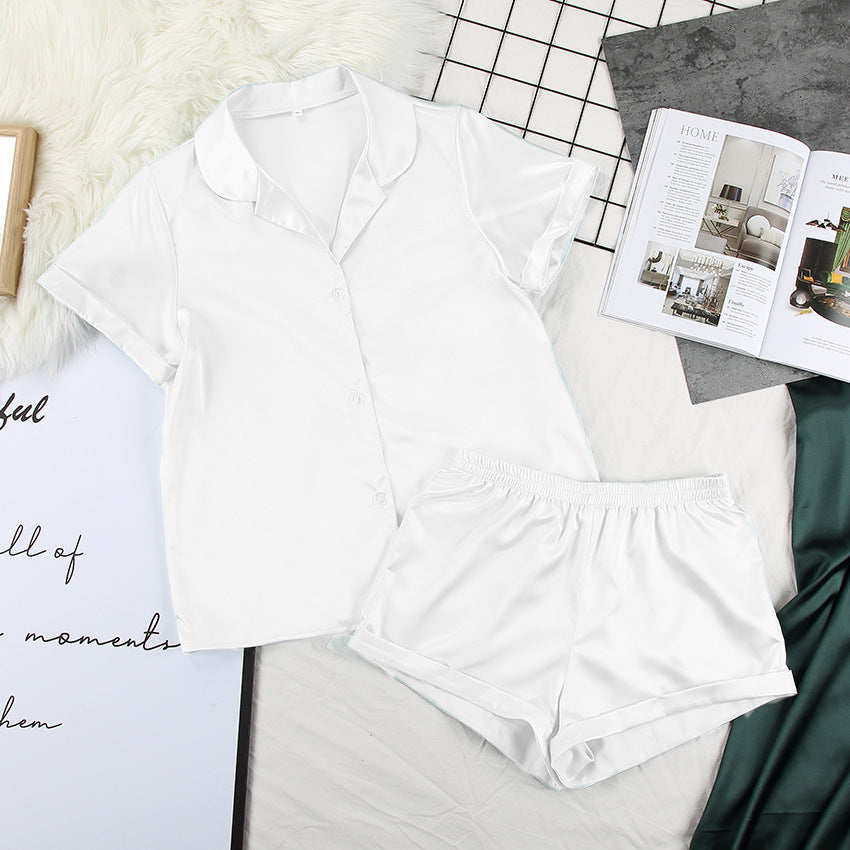 Ensemble pyjama ample et décontracté en soie pour femme, haut à manches courtes et short