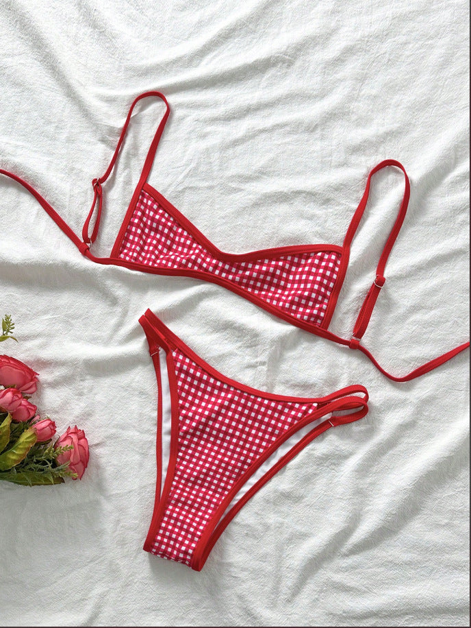 Women Fashion Sexy Printed Lace-Up Bikini Swimsuit