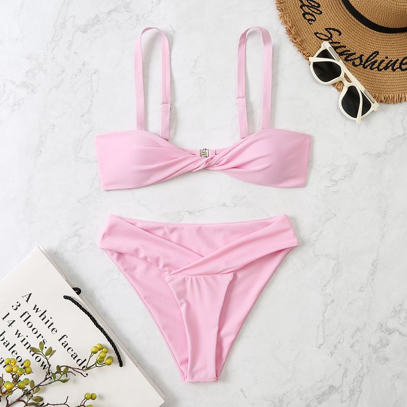 Traje de baño bikini sexy de color sólido a la moda para mujer