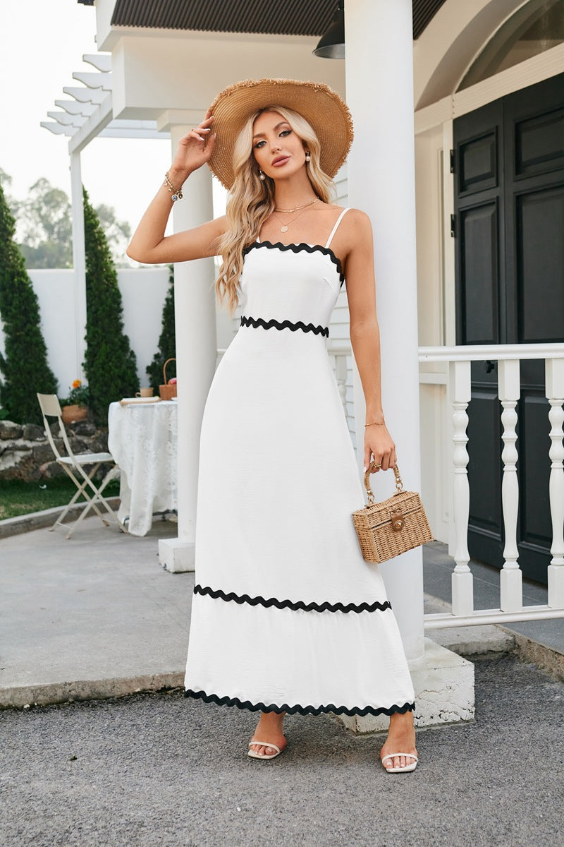 Women Casual Summer Vacation Wave Color Blocking Maxi Sun Dress