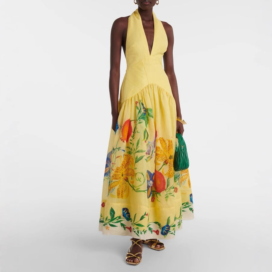 Robe sexy à col en V profond et imprimé pour femme