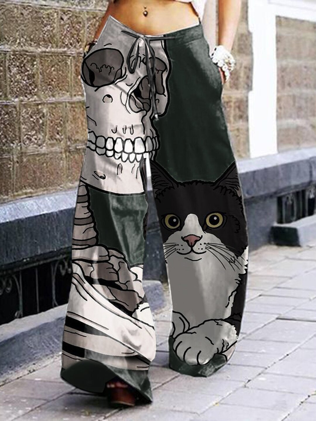 Pantalon gothique à motif tête de mort pour femme, style Halloween