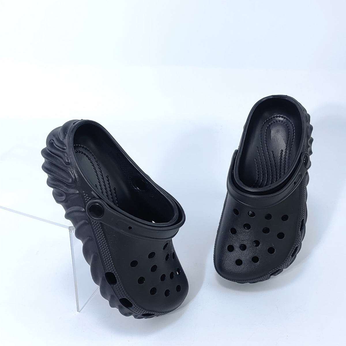 Zapatos casuales de suela gruesa con agujeros antideslizantes y colores contrastantes para mujer