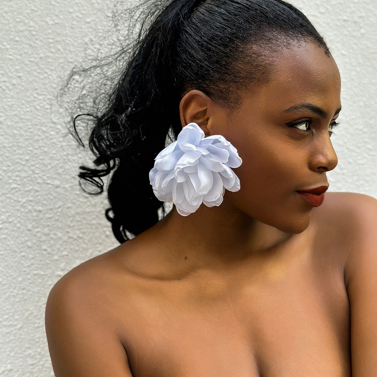 Exaggerated Fabric Floral Earrings Fashion Cloth Jewelry