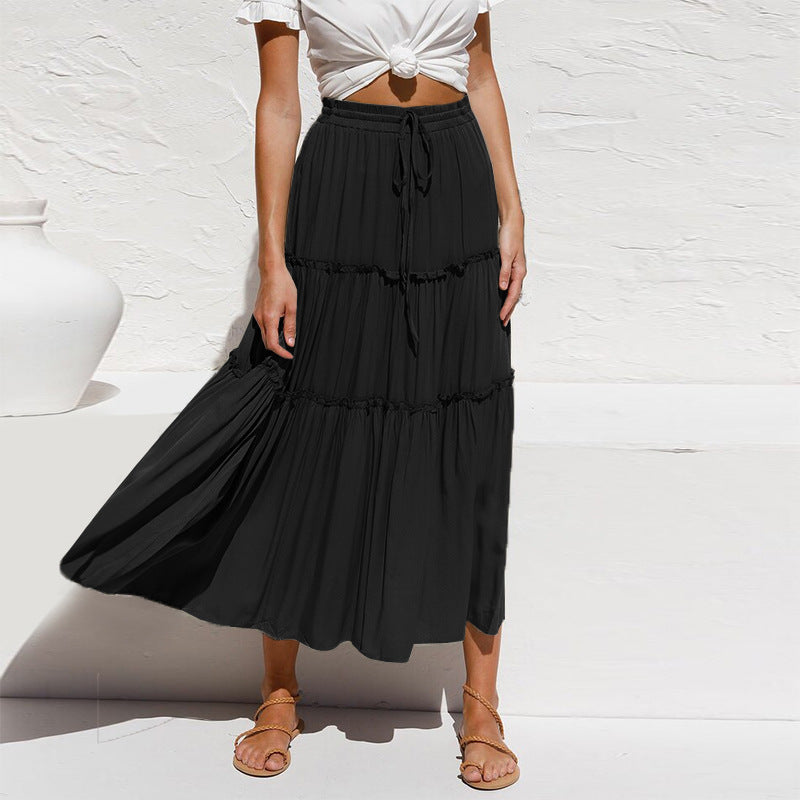 Women High Waist Cotton Linen Pleated Skirt