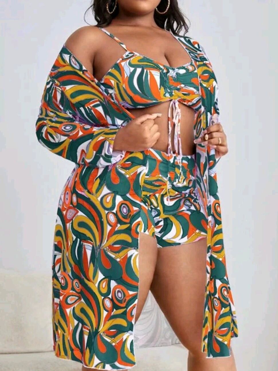 Women Fashion Sexy Plus Size Geometric Swimsuit Set