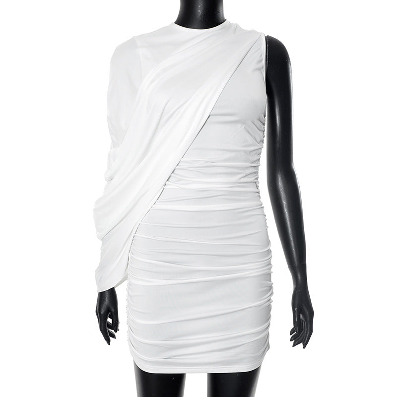 Women Fashion Sexy Asymmetric Solid Color Dress