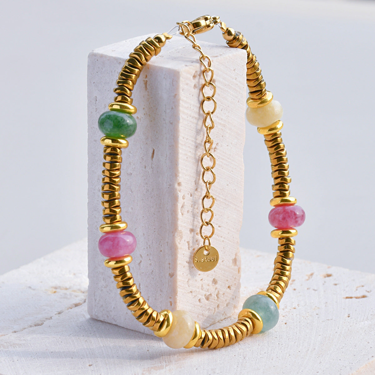 Pulsera de cuentas de piedra natural bohemia para mujer