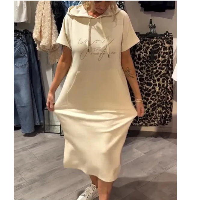 Vestido con capucha informal de talla grande para mujer en poliéster