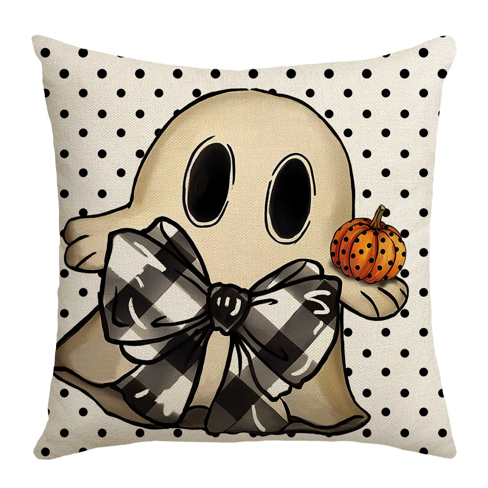 Halloween Cartoon Pumpkin Ghost Linen Sofa Cushion Cover