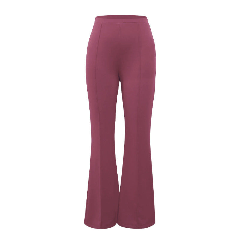 Pantalon large décontracté de couleur unie pour femme