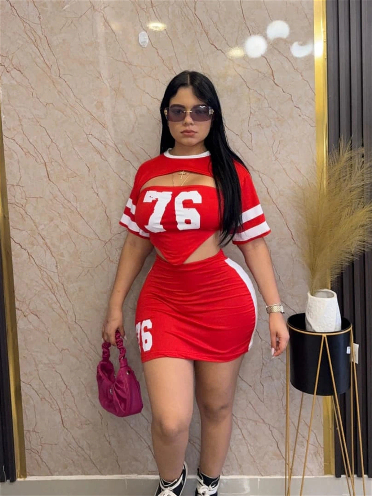 Ensemble t-shirt à manches courtes et haut tube imprimé tendance pour femme