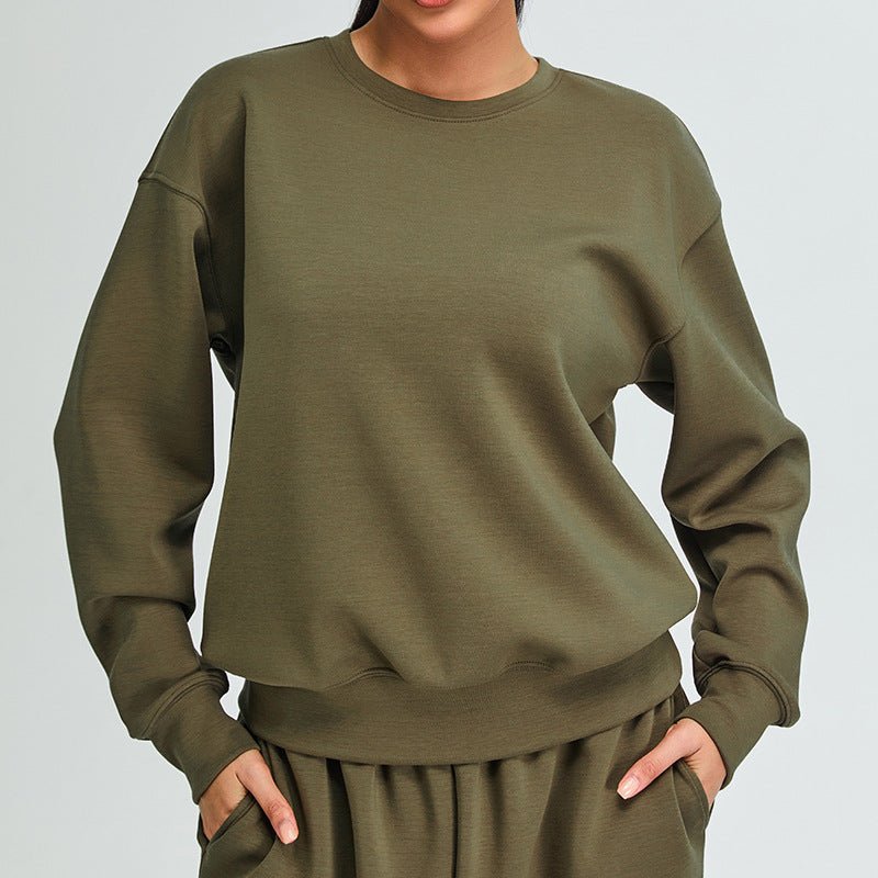 Sudadera informal sencilla de manga larga en color liso para mujer