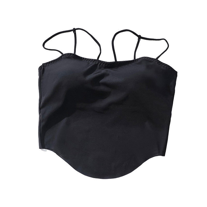 Haut ras du cou en nylon rembourré à bretelles spaghetti pour femme