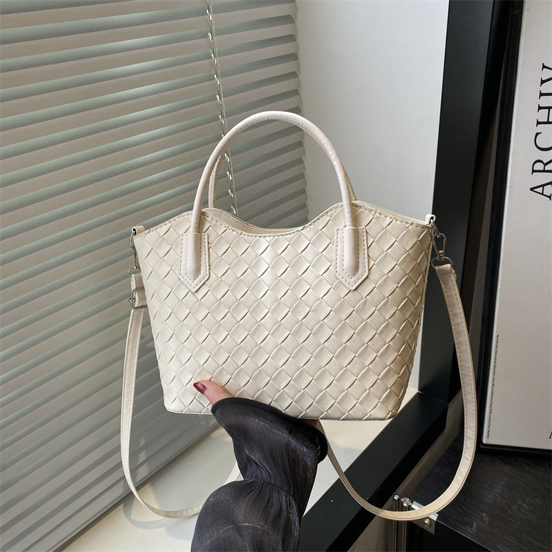 Sac à main décontracté à motif quadrillé de couleur unie pour femme, grande capacité