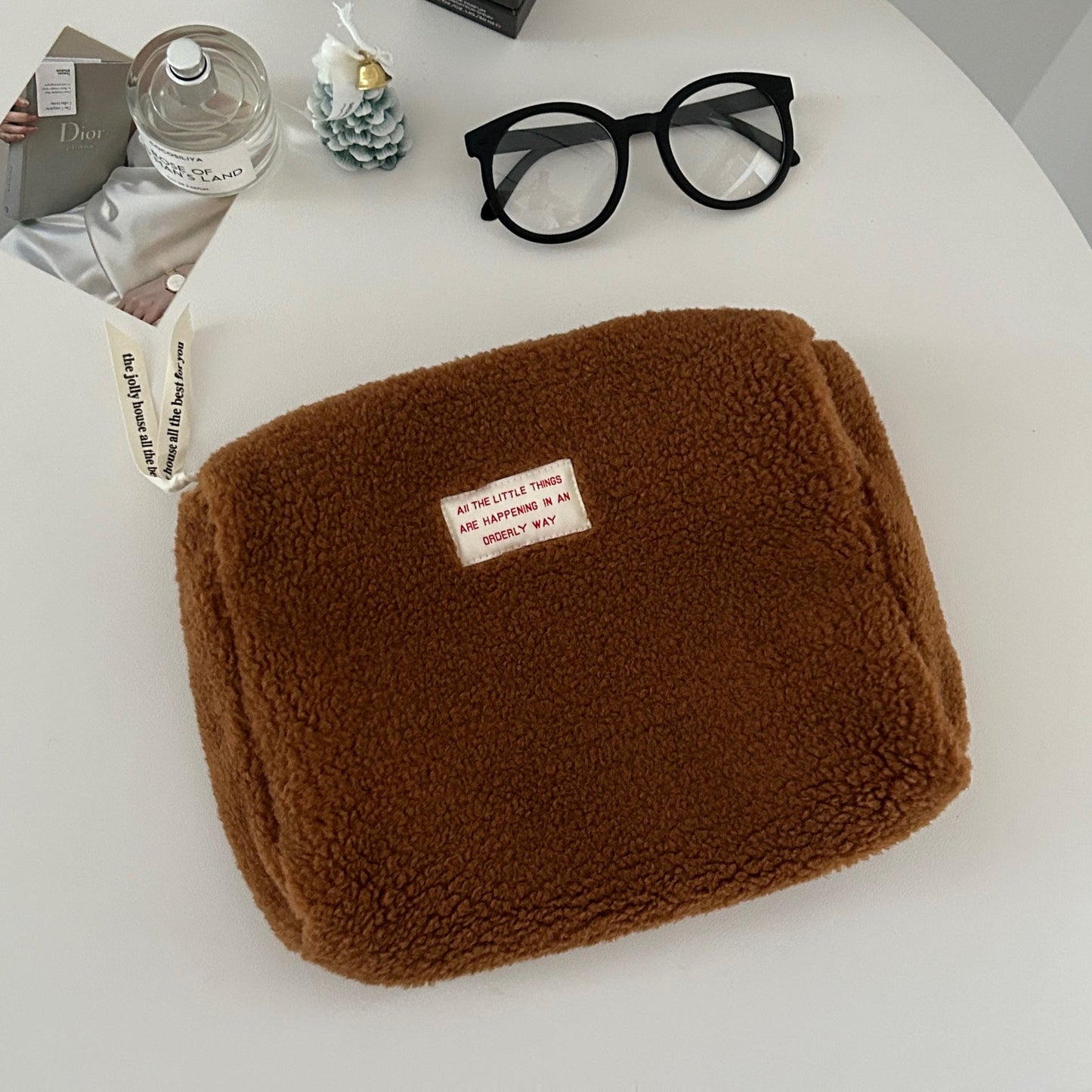 Bolsa de cosméticos portátil de gran capacidad de color sólido para mujer
