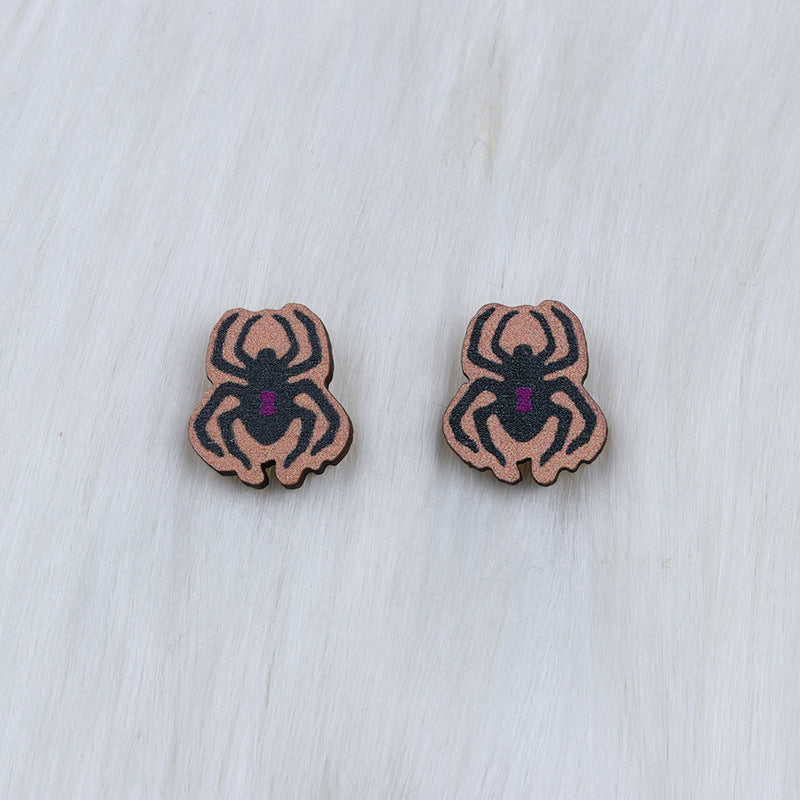 Pendientes de calavera con estampado de madera para Halloween para mujer