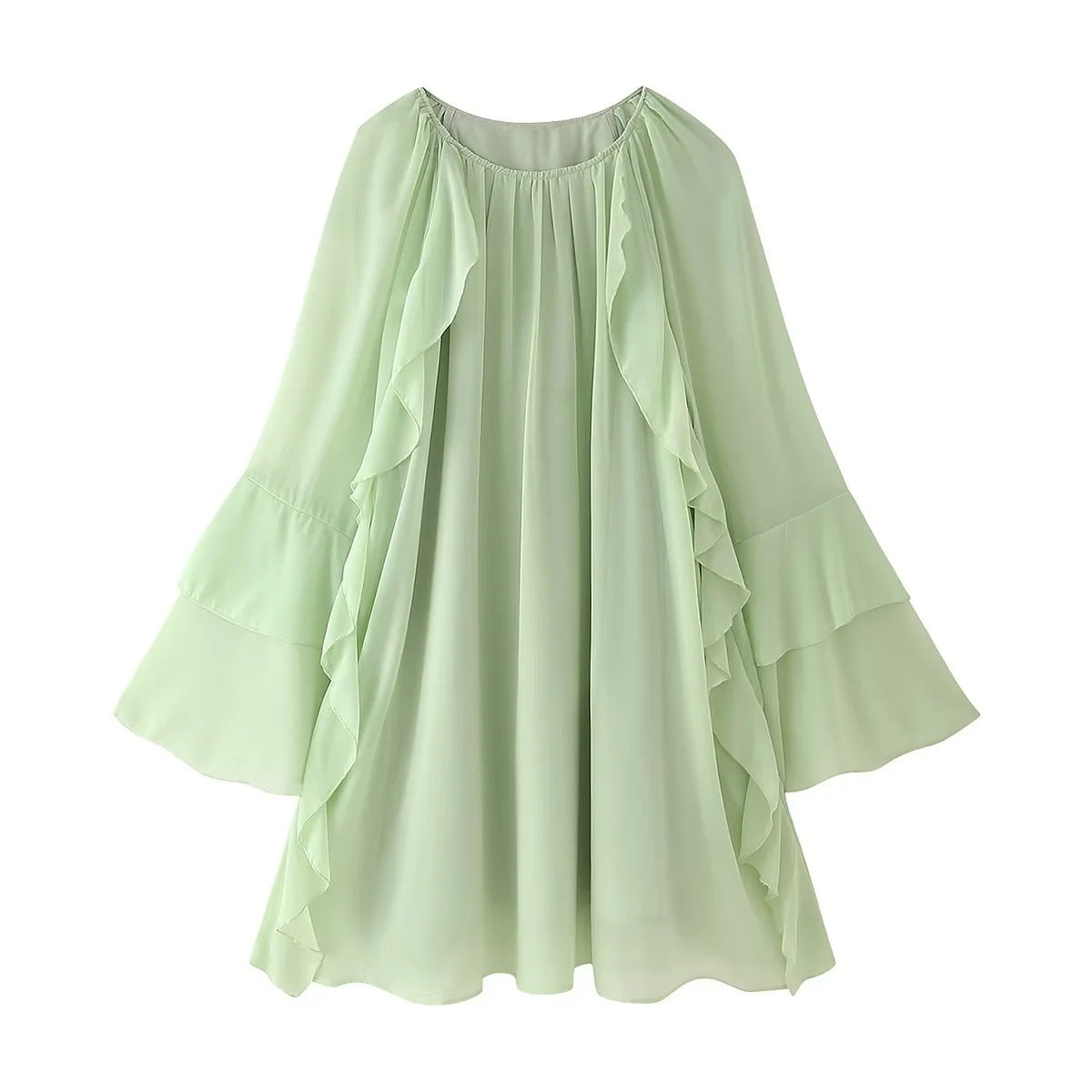 Vestido mini de verano con volantes y manga larga para playa para mujer