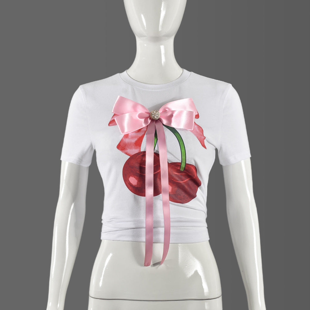 T-shirt sexy imprimé cerises pour femme