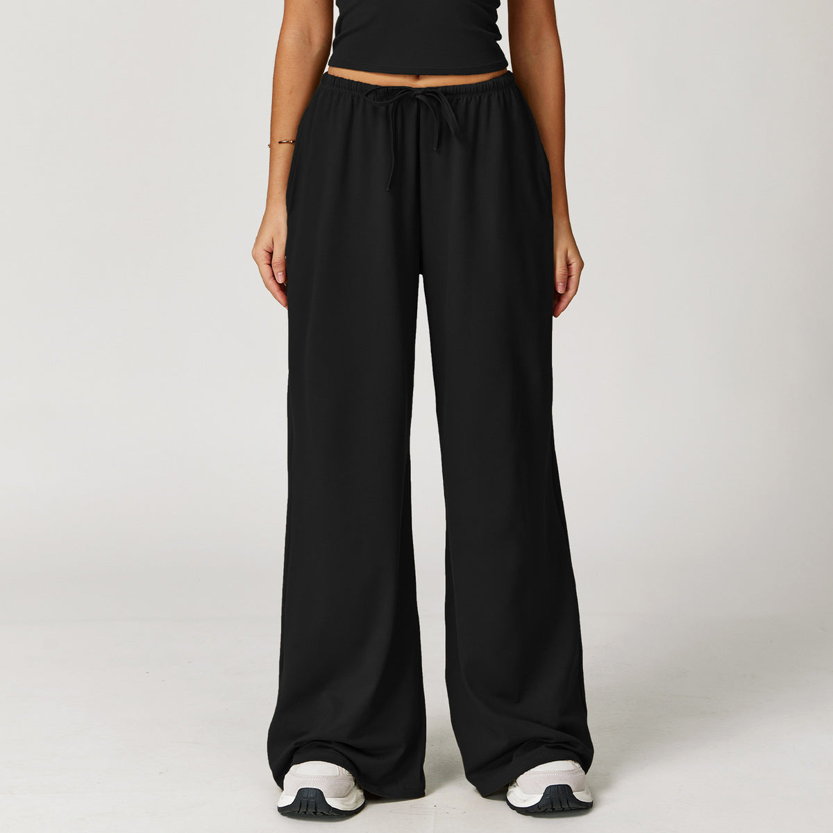 Pantalones casuales anchos de pierna ancha con cordón para mujer