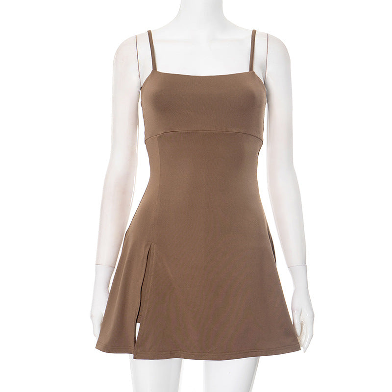 Vestido ajustado con espalda descubierta y tirantes finos de color liso sexy para mujer