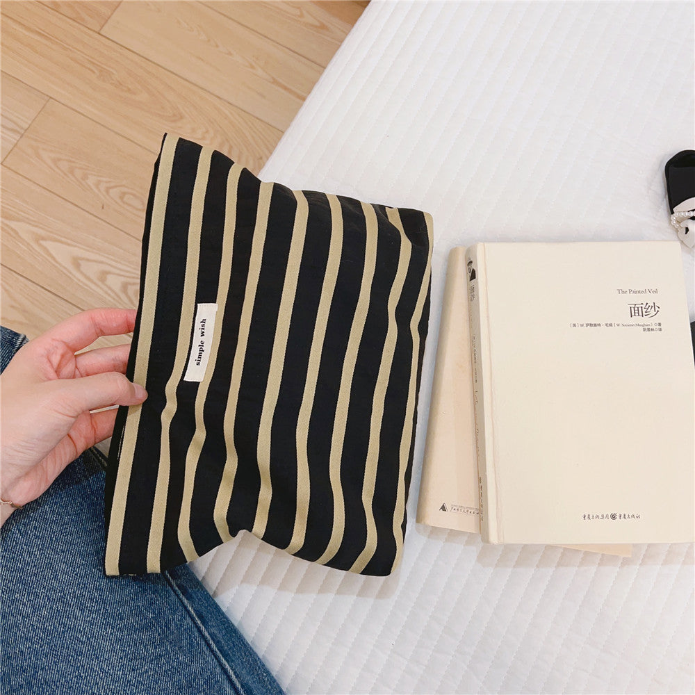 Trousse de maquillage en coton à rayures simples et tendance