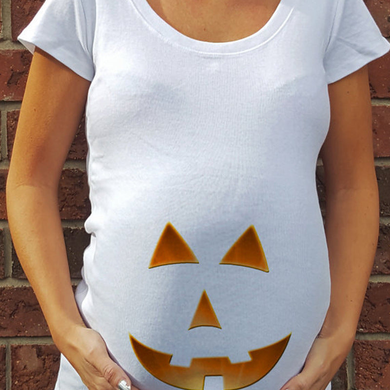 Camiseta de manga corta con estampado de calabaza informal de maternidad